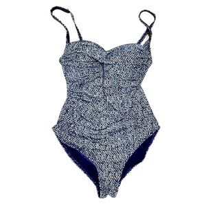 NIPTUCK Australian One Piece Swimsuit Blue Gold Ruched Multi Cup US Size 8 EC